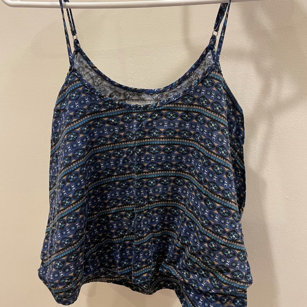 Hollister Blue Ruffled Aztec Print Tank